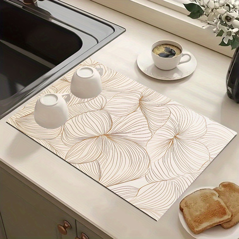TEMU 1pc Multifunctional Retro Easy Pattern Tableware Drying Mat, Kitchen Countertop Mat, Drain Mat, Dish Bar Mat, Coffee Machine Mat, Suitable For