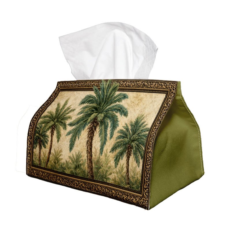 TEMU 1 Boîte à mouchoirs, Scène Vintage - Palmiers Encadrés, Matériau Polyester Robuste, Distributeur de Serviettes Polyvalent , le Véhicule et la