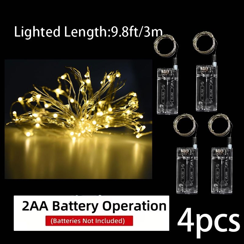 TEMU 4-pack, 3. 30-led Warm Yellow Fairy Lights, Gift Box Decoration, Birthday Party, Wire For, Firefly Lights, Suitable For Christmas, Valentine's