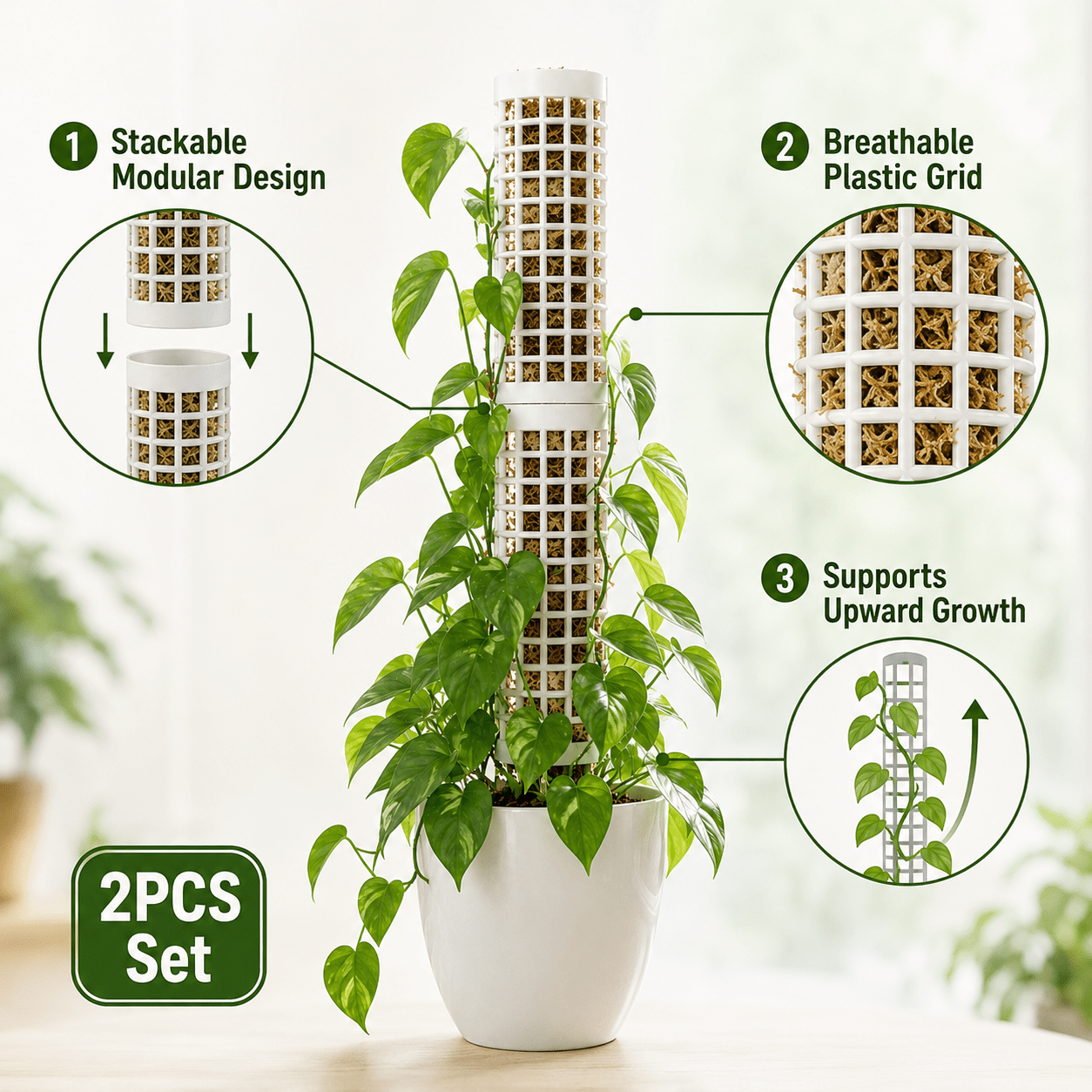 TEMU 2pcs White Stackable Moss Columns, Easy-to-assemble Plastic Plant Supports, Suitable For Outdoor Climbing Plants - Sturdy Modular Pillars