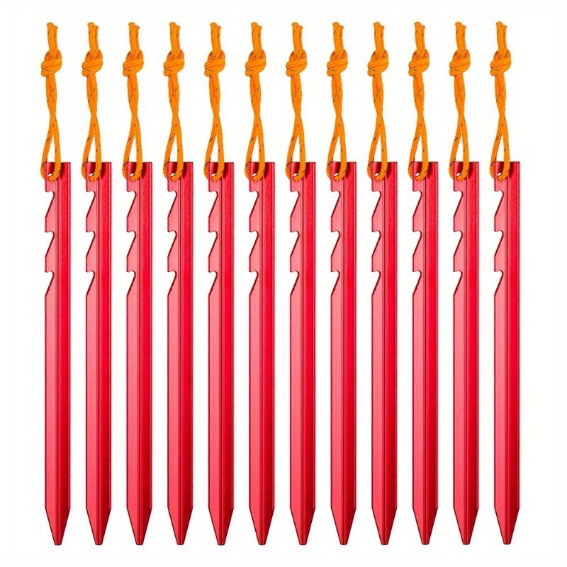 E-shop 12er-Pack Zeltankern aus Aluminiumlegierung - 18 cm (7 Zoll) ultraleichte Erdspieße mit orangefarbenem Seil und für robuste Nutzung für