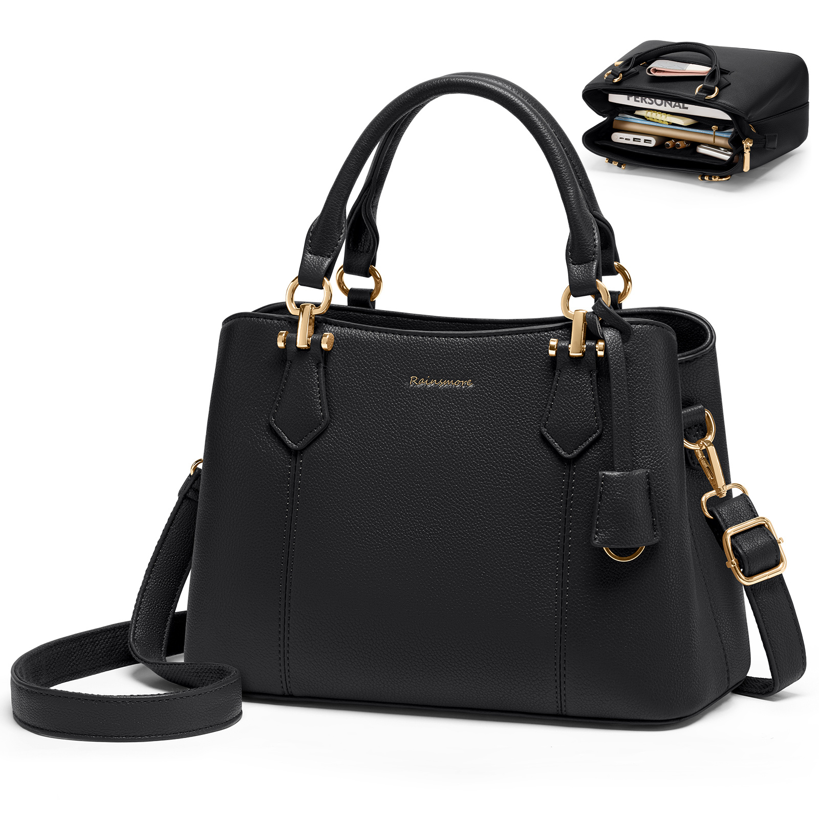 Image of Rainsmore Handbag Women's Medium Faux Leather Women's Handbags Small Handbag Women's Shoulder Bag Women's Tote Bag Shoulder Bags Brown