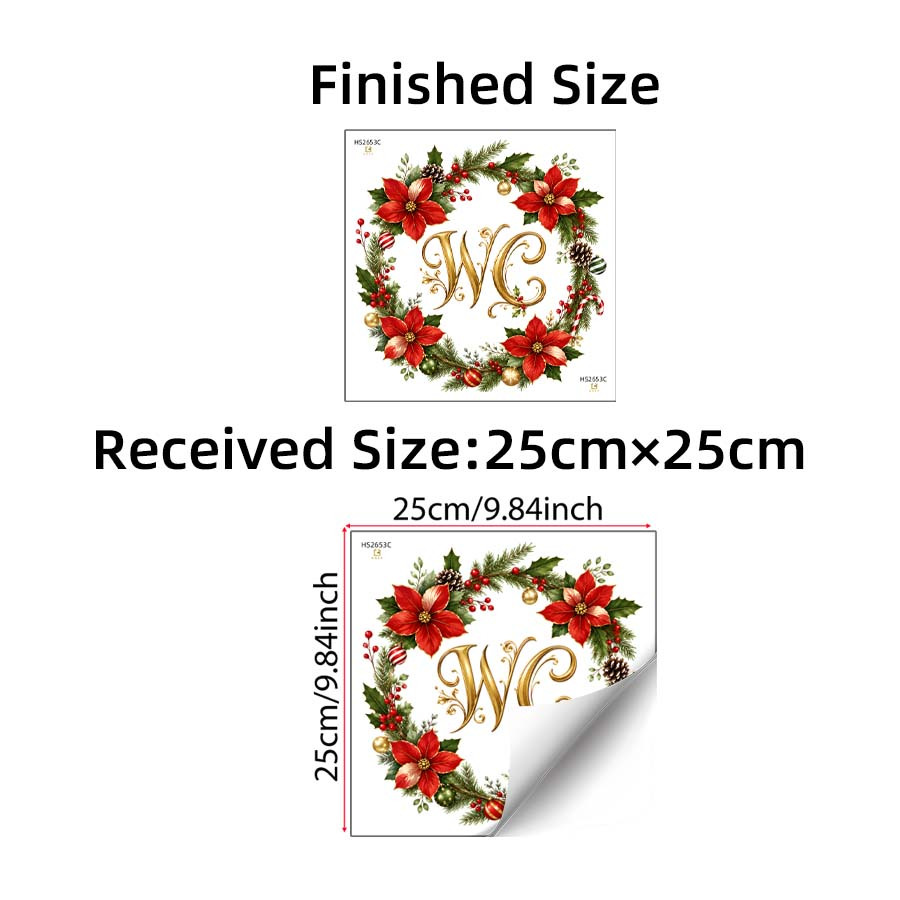 TEMU Autocollants muraux de Noël pour WC de couronne, motif de poinsettia, pommes de pin et , autocollants artistiques de Noël pour la décoration de