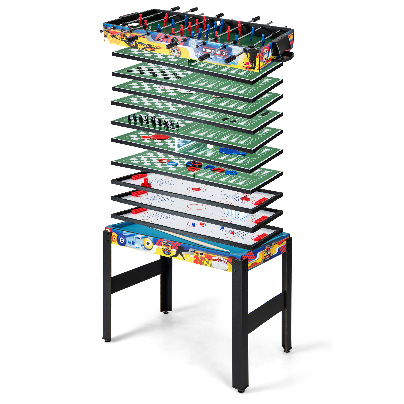 12-in-1 Combo Game Table Set, Multi Game Table W/ Foosball, Air Hockey, Pool, Pong, Chess, Bowling, Shuffleboard