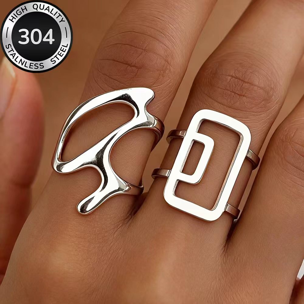 2pc Women's Golden Stackable Open Ring Set, Elegant Design