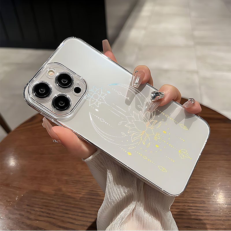 TEMU Lotus Printing Matte High-quality Shock-absorbing Transparent Phone Case With 360-degree Full Protection For Iphone Models 11 To 16 Pro Max, Xr,