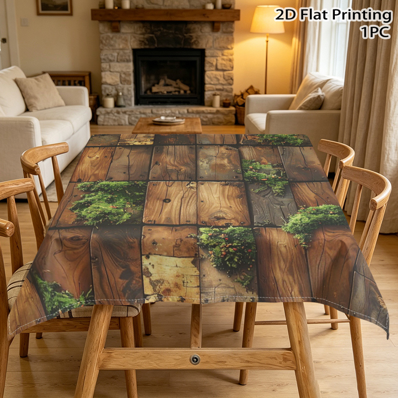 1 stuks vierkante tafelkleed, rustiek hout en mos   warm  , 2d platte  ,  -isolatie, tafelkleed, tafelbeschermer voor   dag