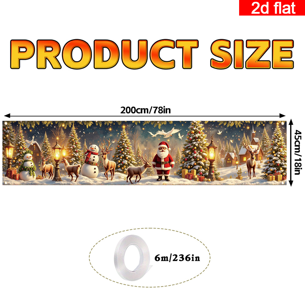 TEMU 2D-Flach, 2D-Flach-Banner, ., Frohe Weihnachten Garten-Schild-Banner, Weihnachtsmanns festliche Feiertagsszene mit Rentier für Außenhof-Dekor,