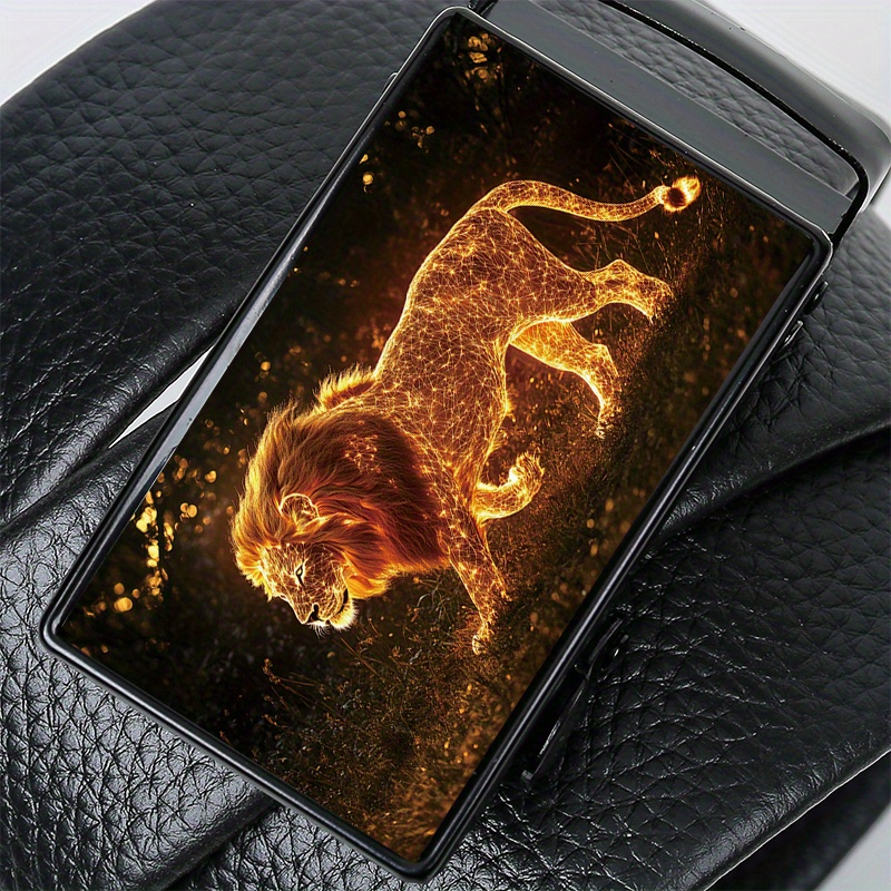 TEMU 2d Flat Printing 2d Flat Printing 1pc Lion 58 Pattern Fashion Belt Belt Automatic Belt Jeans Belt, Automatic Belt Daily Belt Versatile Belt Belt