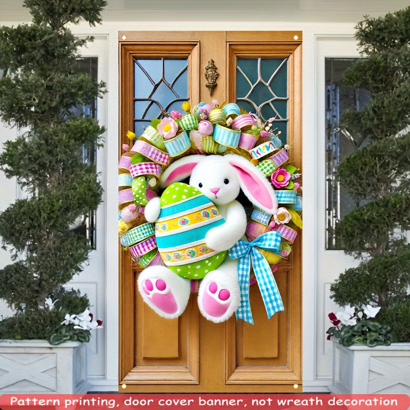 

2d Hanging Cloth Strip, Shelter Easter Celebration Garland With Plush Rabbit And Colorful Ribbon-multifunctional Indoor/outdoor Decoration Suitable For Front Door And Home