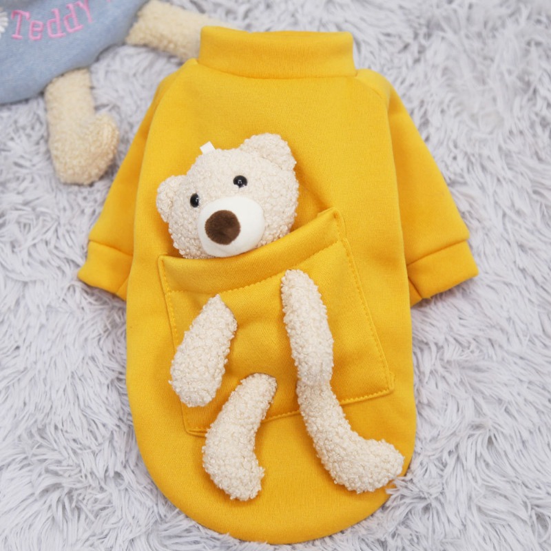TEMU ポケットベア 犬猫用セーター; 暖かいペット服; プラッシュ 保温性抜群の暖かい服