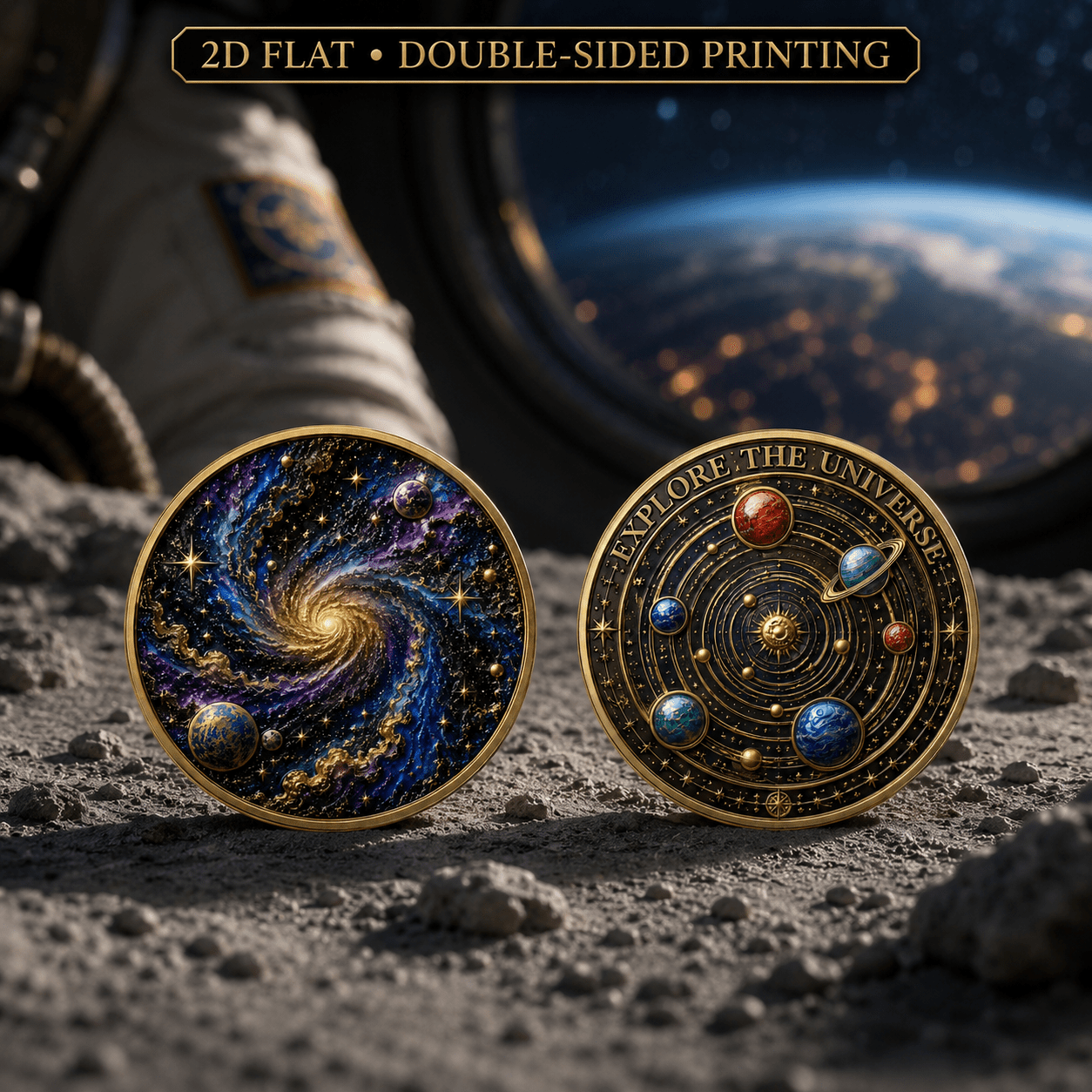 TEMU A Replica Coin Commemorating The Universe And , Featuring A Design Of Swirls, Orbit Systems, And Star Maps. A Suitable Commemorative Gift For