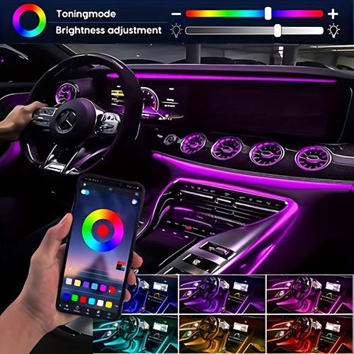5 in 1 car interior atmosphere neon led light kit 236 inches of fiber optic usb powered supports app control and music sync microphone suitable for dashboards and car doors ideal for decorating sedans and suvs no batteries required