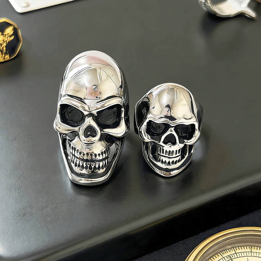 Vintage Gothic Skull Stainless Steel Ring, Halloween Style