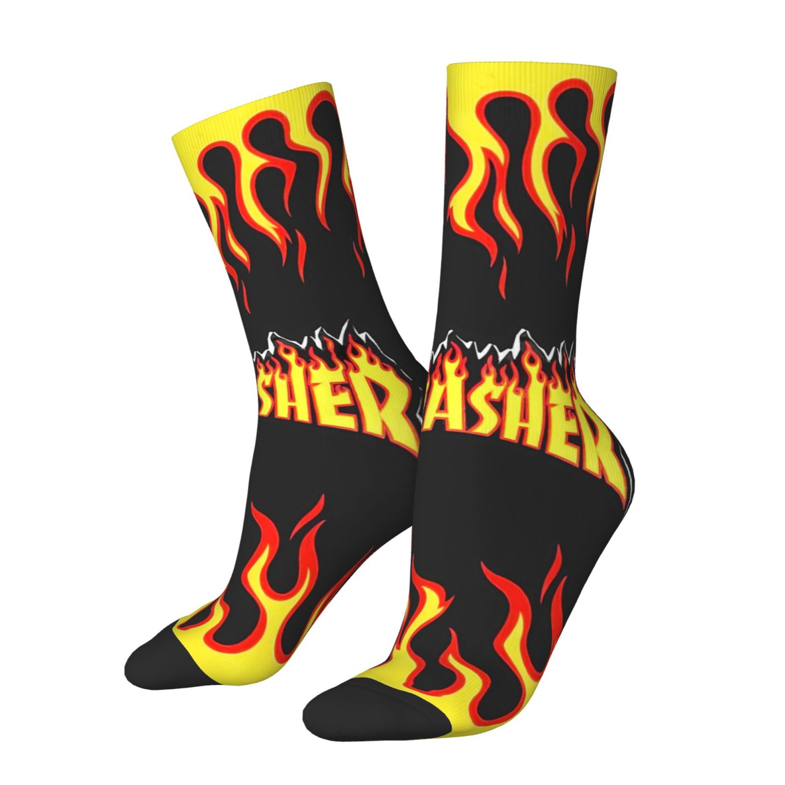 TEMU Une paire de chaussettes d'extérieur pour hommes et femmes, chaussettes à motif de flammes, chaussettes imprimées festives et enthousiastes,