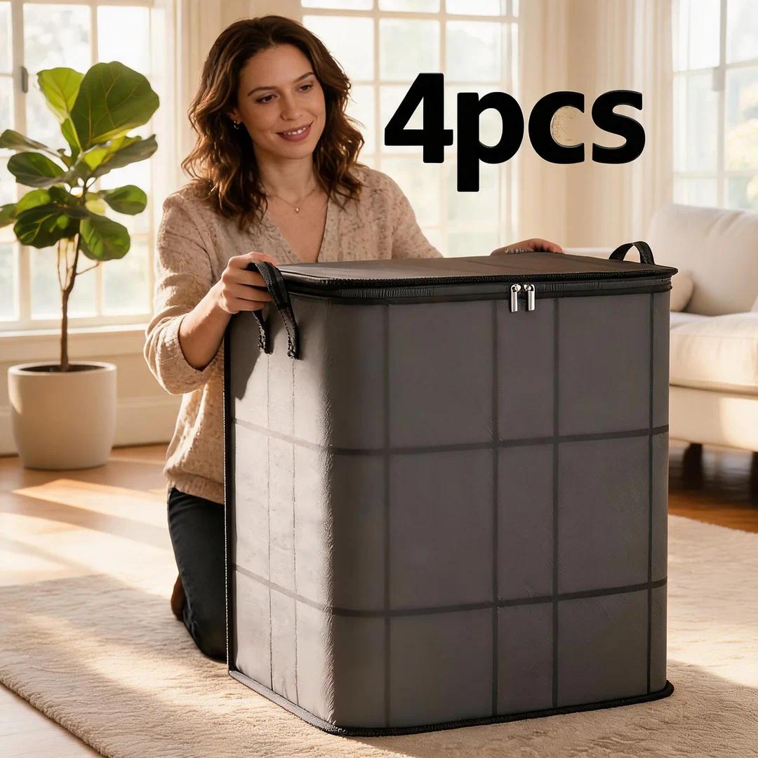 TEMU 4 Pack Large Clothes Storage Bags, Foldable Wardrobe Storage Bag, Large Capacity Storage Box, Household Double Zipper Organizer Bag With Handles