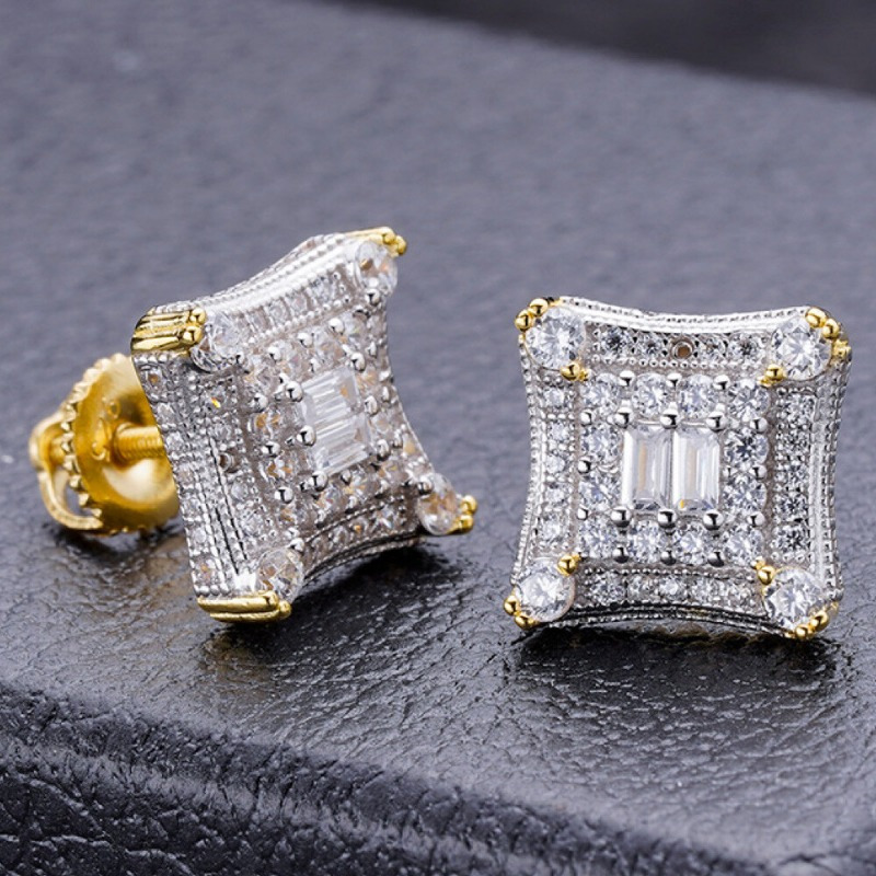 Fashionable Synthetic Zirconia Square Stud Earrings