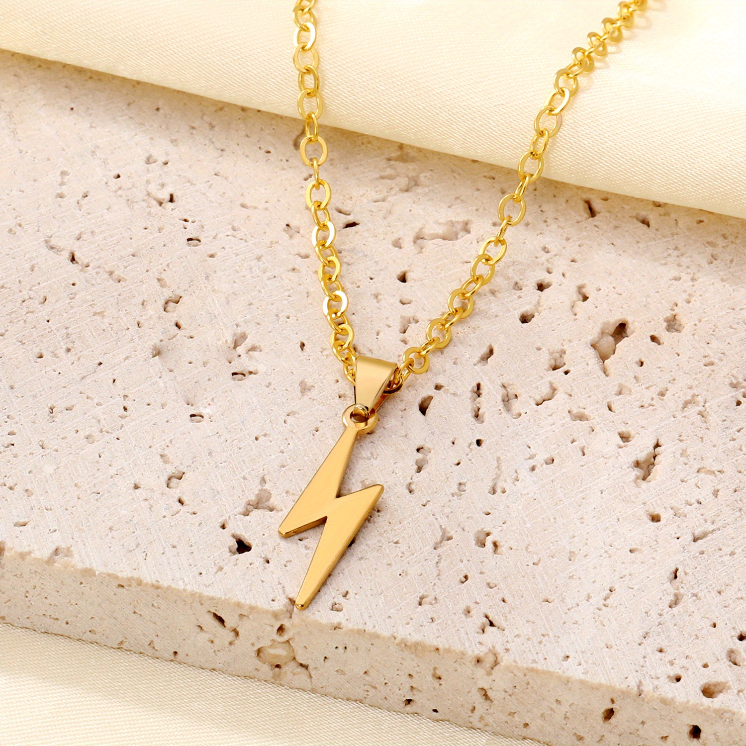 Unique Creative Golden Lightning Pendant Necklace, Unisex
