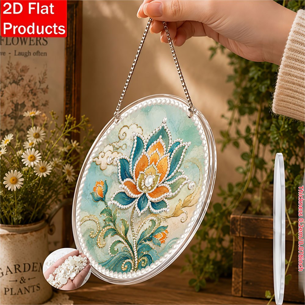 DIY Acrylic Pearl Drill Pendant Kit, Chinese-Style Lotus Pattern
