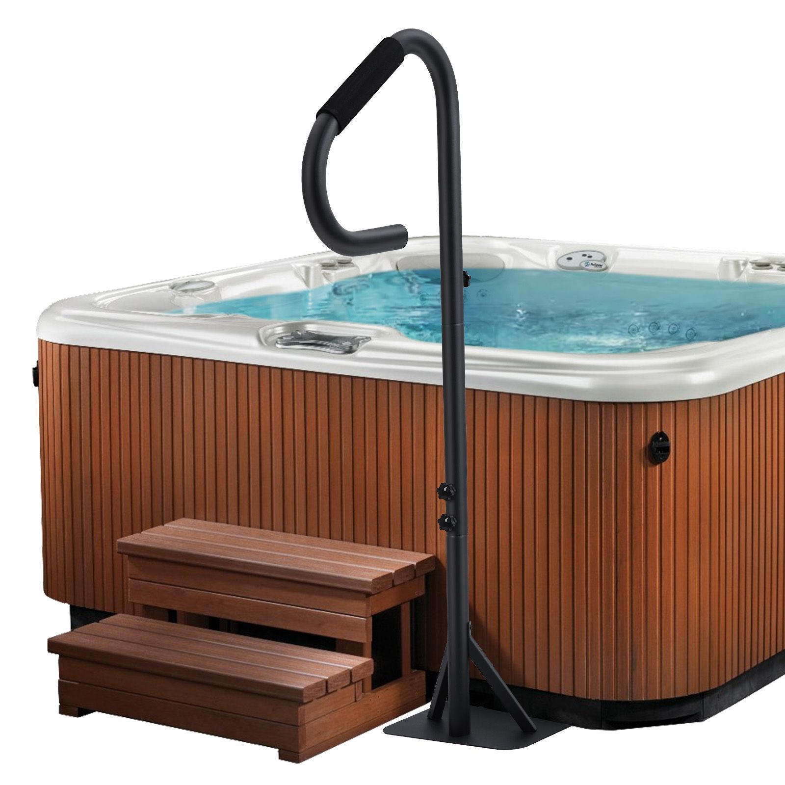 Image of 1 Set Heavy Duty Tub Handrail - 57" Adjustable Height Spa Side Rail With , Non-slip Handle, 600 Lbs Load Capacity, Slide Under For Indoor & Outdoor Use