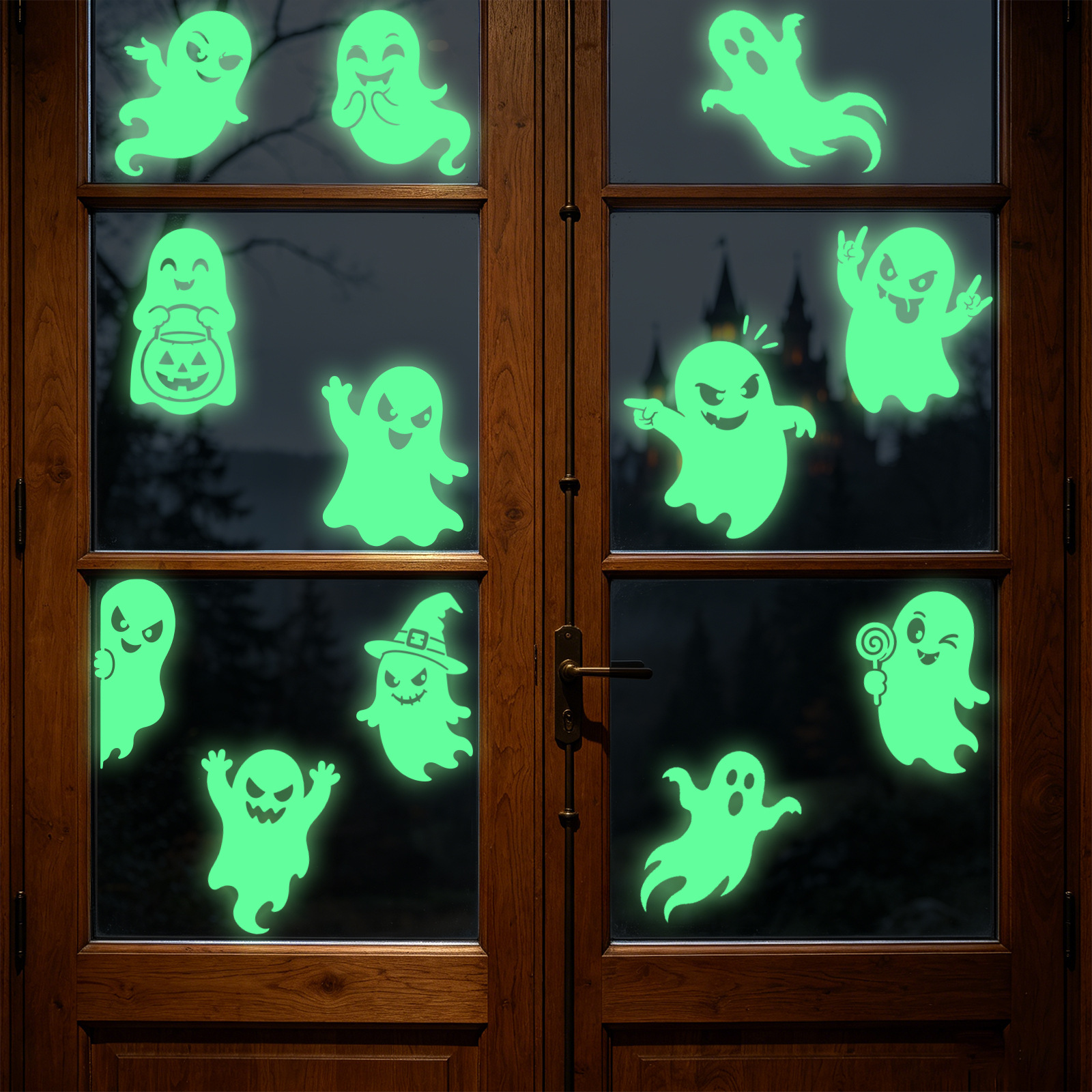 TEMU 1 Set/2 Stück Leuchtende Geister-Fensteraufkleber, Niedliche Leuchtende Cartoon-Geister-Aufkleber, Entfernbare Halloween Fluoreszierende