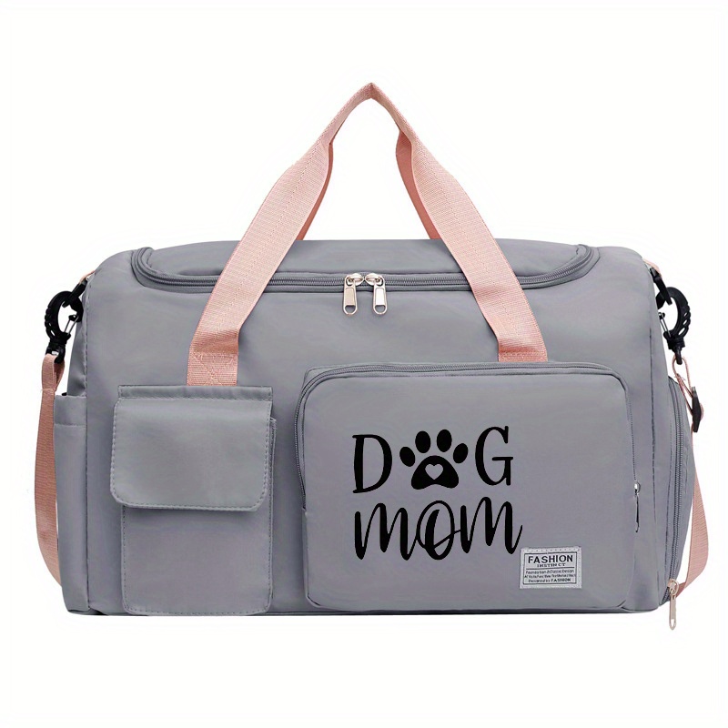 Image of Dog Mom Print Travel Bag, Multifunctional Fitness Duffel Bag And Backpack, Large Capacity Casual Nylon Travel Bag, Lightweight, Suitable For Gym, Sports, Overnight