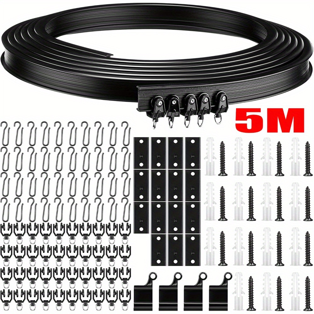 Image of Ceiling Curtain Track Ceiling Mount Curved Flexible Soft Windows Curved Track For Curtain Rail With Metal Curtain Hooks, Bed Curtains Room Divider, Ceiling Track