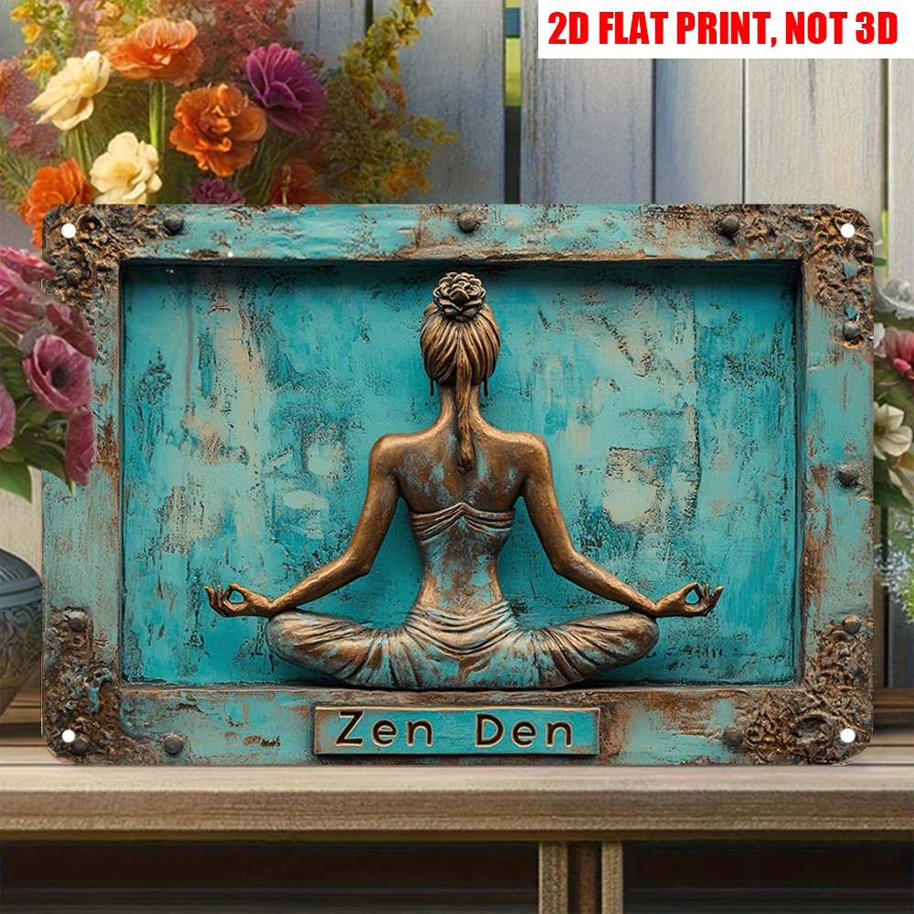 E-shop 2D Flat - 2D Ebene, 12X8 Zoll Metall Wandkunst Schild - Böhmischer Türkis und Goldener Distressed Effekt mit "" Text, Rustikale Home Gym Deko,