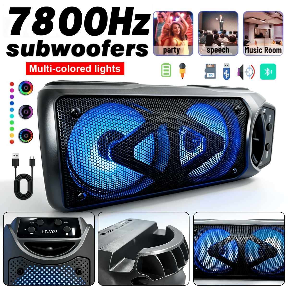 Subwoofer Bluetooth Speaker, Lightweight And Portable Design, High Dynamic Performance, Rgb Ambient Lighting Effect, , Essential For Parties, Fashionable Audio, Usb Interface, Karaoke, Parties