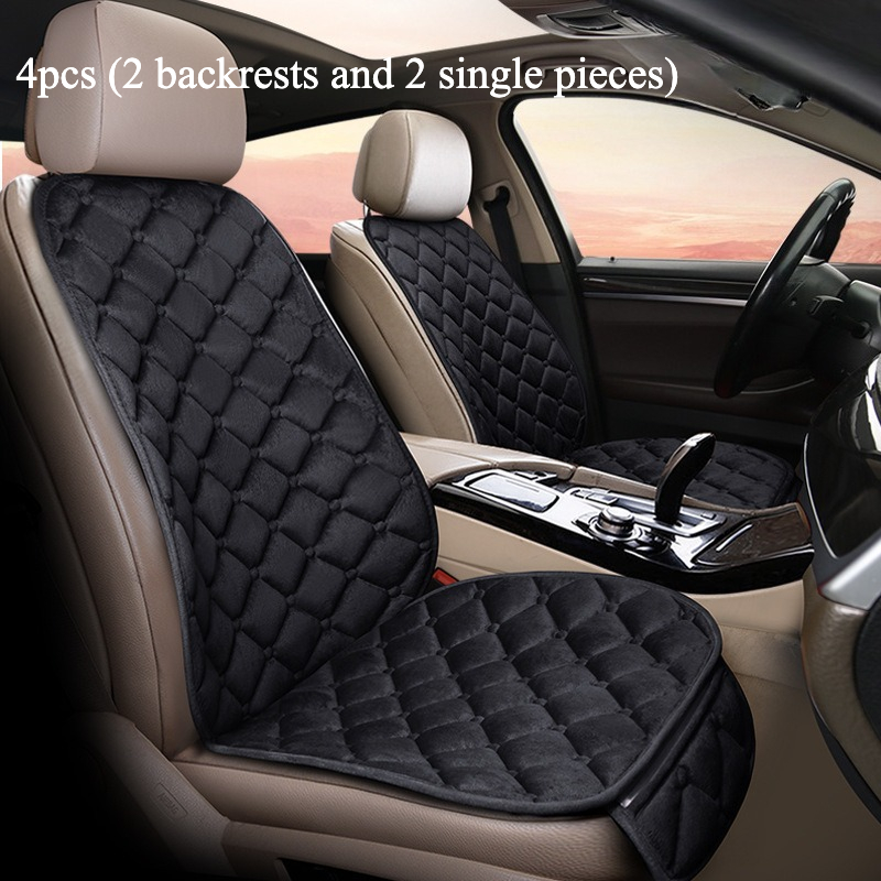 TEMU 4pcs, Car Seat Covers, Short Plush Diamond Pattern Style, , No Tie Required, Breathable, Seats, With Backrest, 2 Sets, Seat Pads, Suitable For