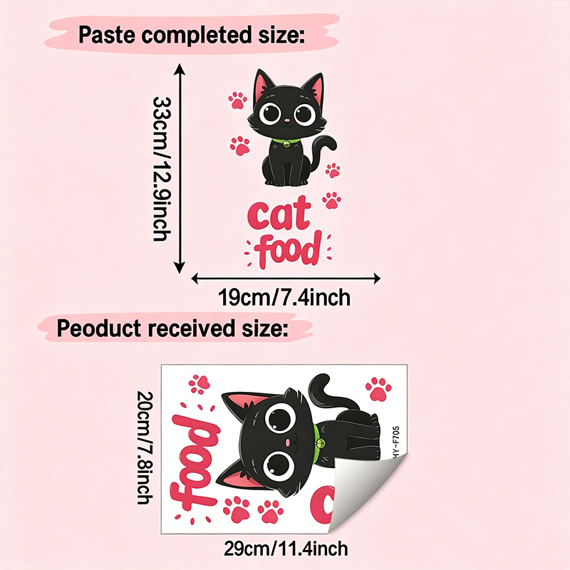 TEMU Pegatinas para Contenedores de Alimentos para Gatos | Adhesivos Adorables de Gato Negro y de Patas Rosadas, para Decoración de Cajas de Comida