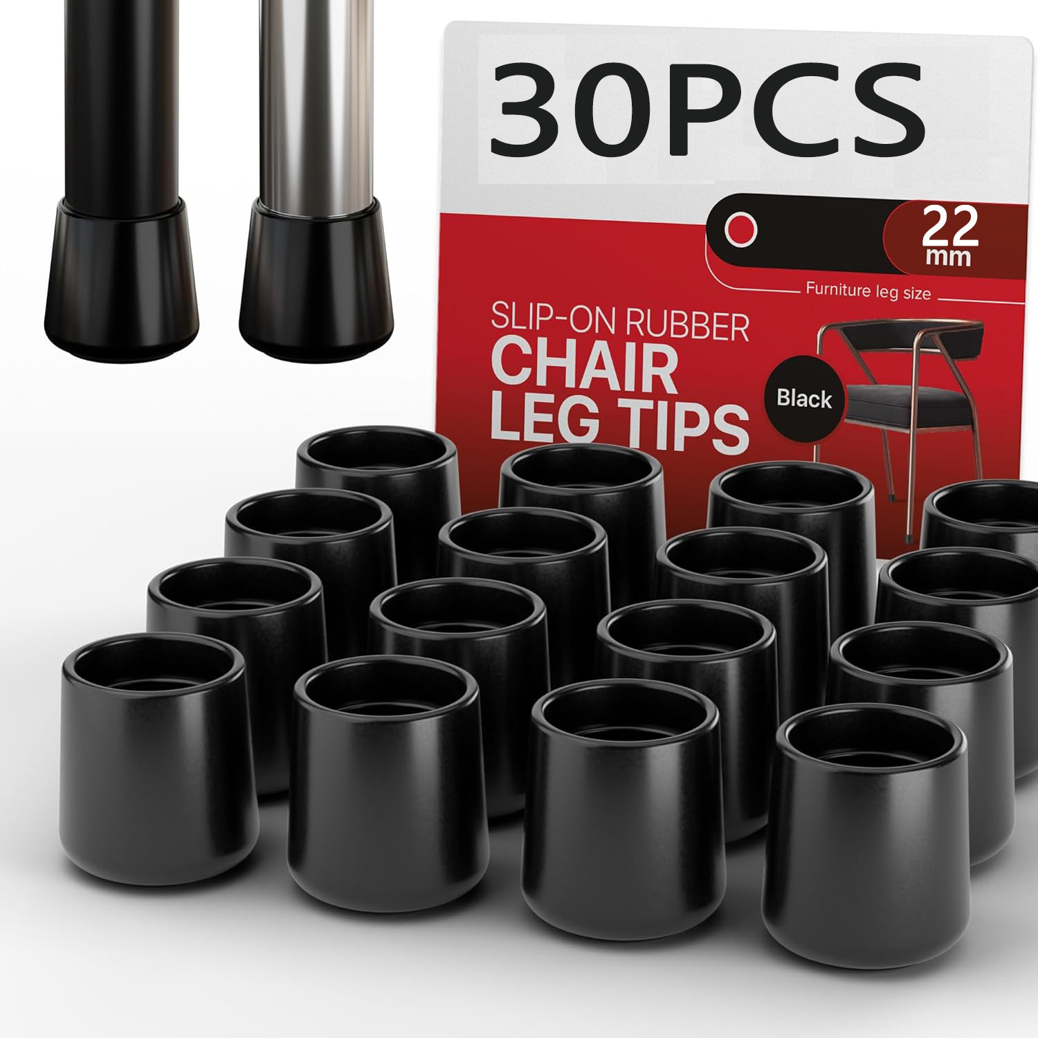 TEMU (22 mm) Lot de 30 pièces de capuchons de pieds de chaise en caoutchouc, protections de sol pour pieds de chaise, couvre-pieds en caoutchouc pour