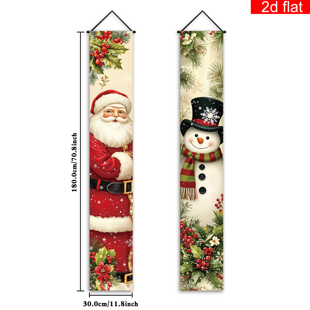 TEMU Plat 2D, Bannière Plate 2D, 2 pièces, Bannière de Porche à Couplets sur le Thème de Noël, Motif de Neige et Père Noël, Convient pour la