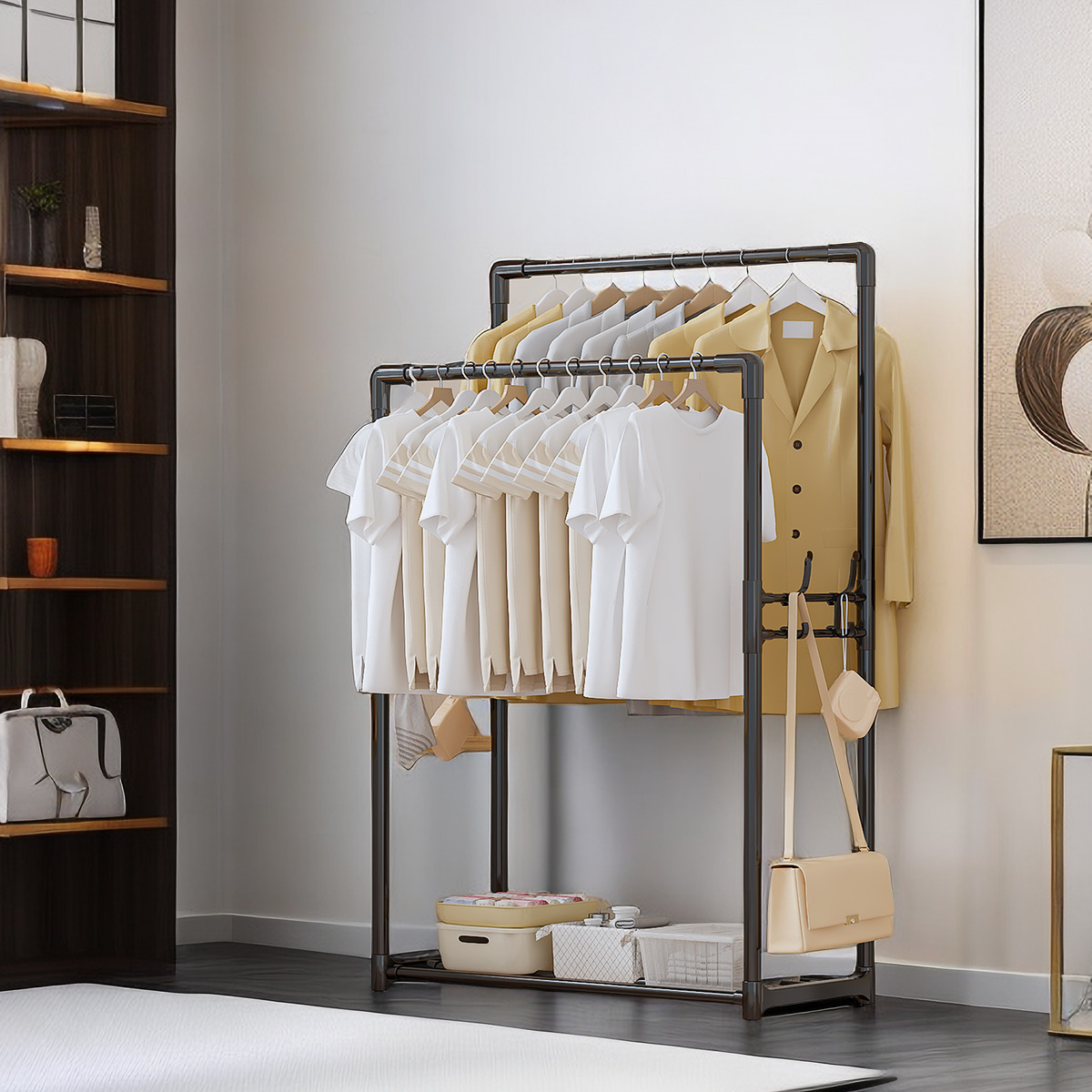 TEMU Reinforced And Thickened Freestanding Coat And Hat Rack With Hooks, Household Multi-functional Bag And Clothes Hanger, Easy To Assemble Bedroom