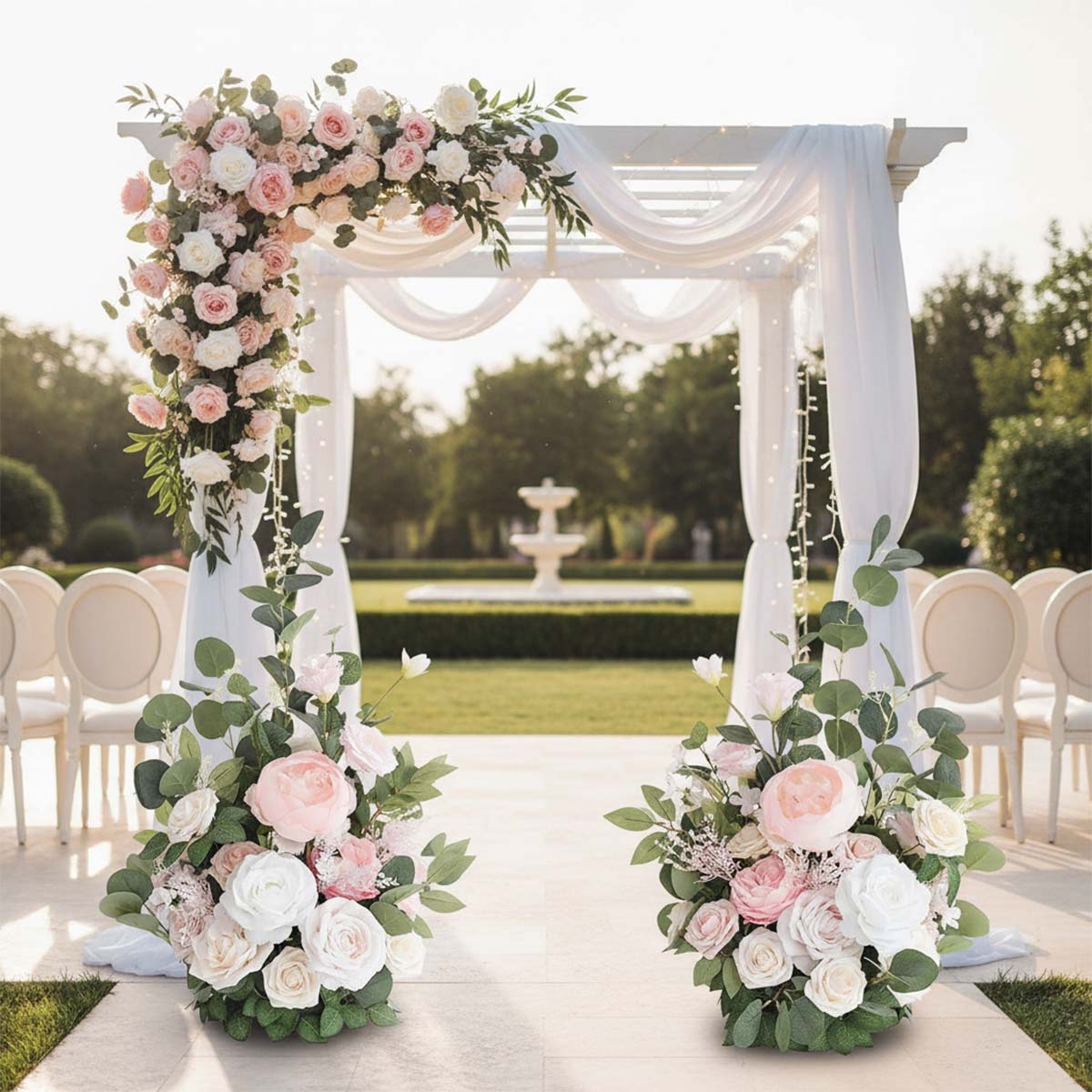 TEMU 2pcs 17.7' Free-standing Artificial Flower Arrangements. Romantic Rose Floor Decor For Wedding Aisle Runner. Elegant Chair Decorations. Stunning