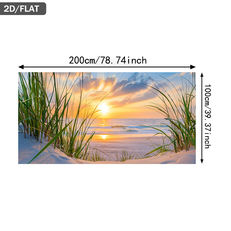 TEMU 1pc Modern Frameless Canvas Wall Art - Beach Sunset With Grass & Ocean Line - Wall Painting Suitable For Living Room, - Neutral Color Palette,