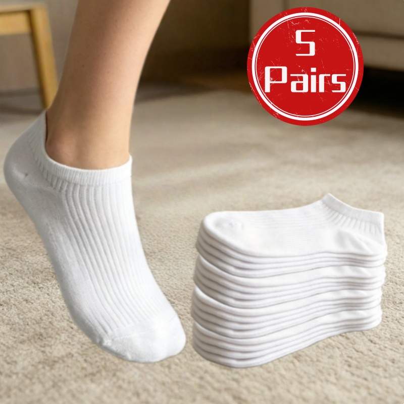 TEMU 5-pair Women's & Unisex No-show Ankle Socks - Thin Breathable Loose-fit Vertical Stripe Athletic Socks Suitable For Running, Sneakers, Casual