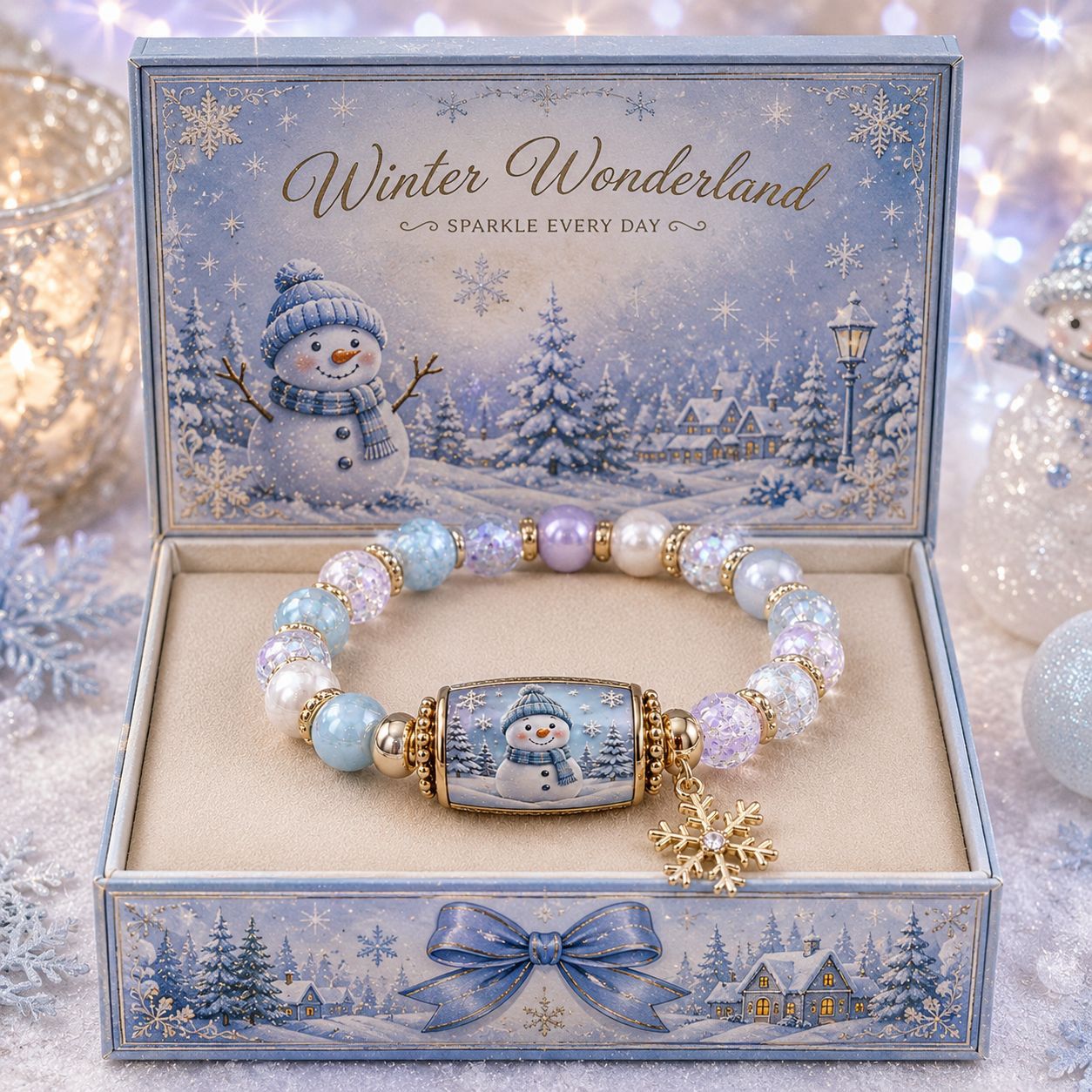 TEMU 1pc Christmas Snowman Beaded Bracelet With Christmas Tree Charm, Xmas Party Outfit Holiday Jewelry Best Gift For , No Gift Box