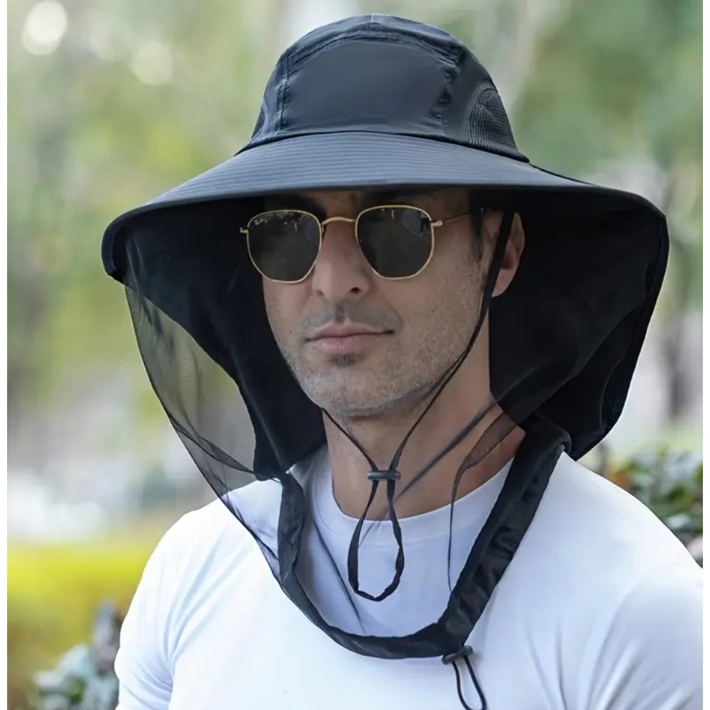 TEMU Travel Hat Outdoor Fishing Unisex Face Cover Breathable Mesh Mask Night Fishing Sunshade Hat, Farming