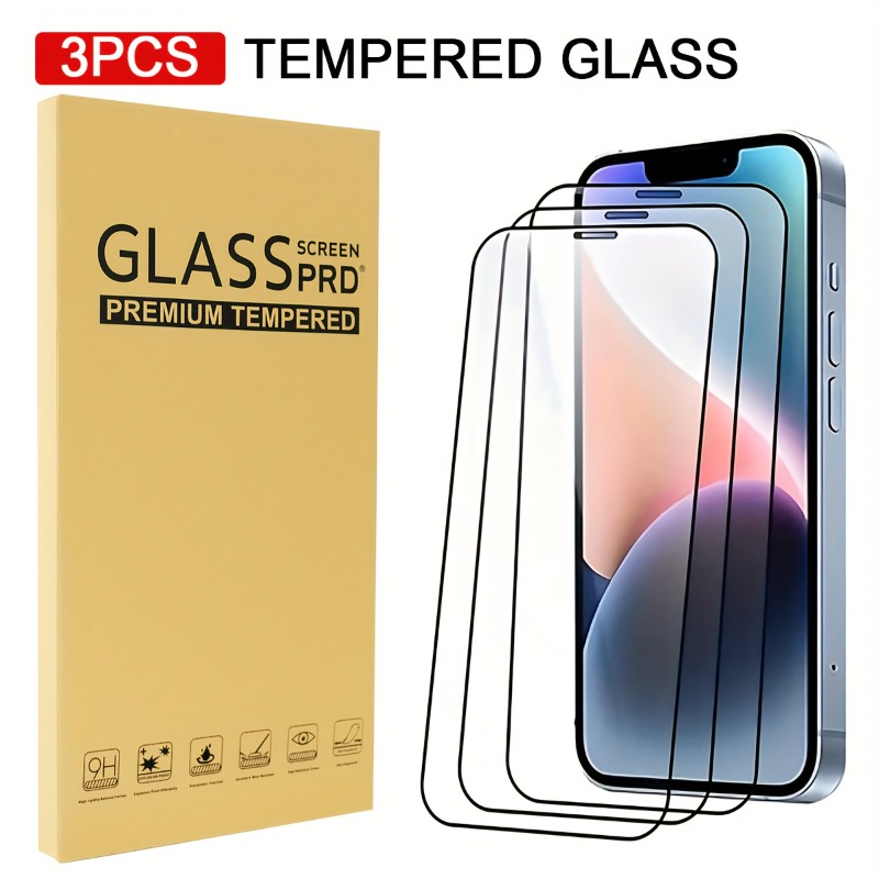 Image of 3pcss For Iphone 17/17 Pro/17 Pro Max/air/16 Pro Max/16/16 Plus/16 Pro/16pro Max/12/13/14/15 Pro 3pcs Reinforced Glass Screen Protector, Definition, 9h Hardness