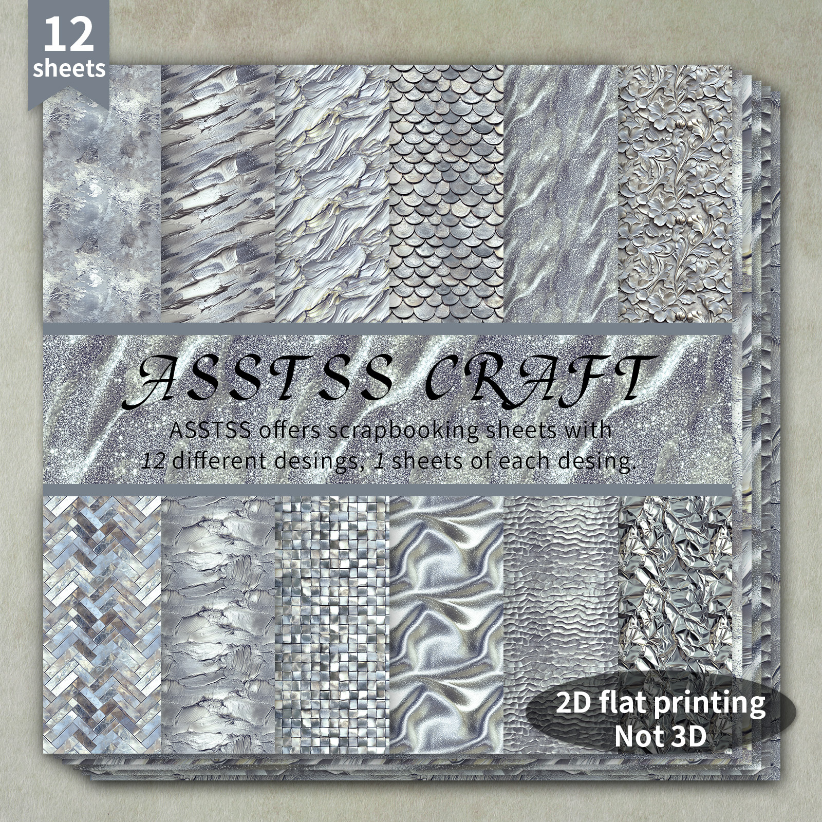 TEMU A 12-sheet Scrapbooking Paper Pad Measuring 6 By 6 Inches, Featuring A Silver-tone Textured For Backing. This Heavyweight Cardstock Is Ideal For
