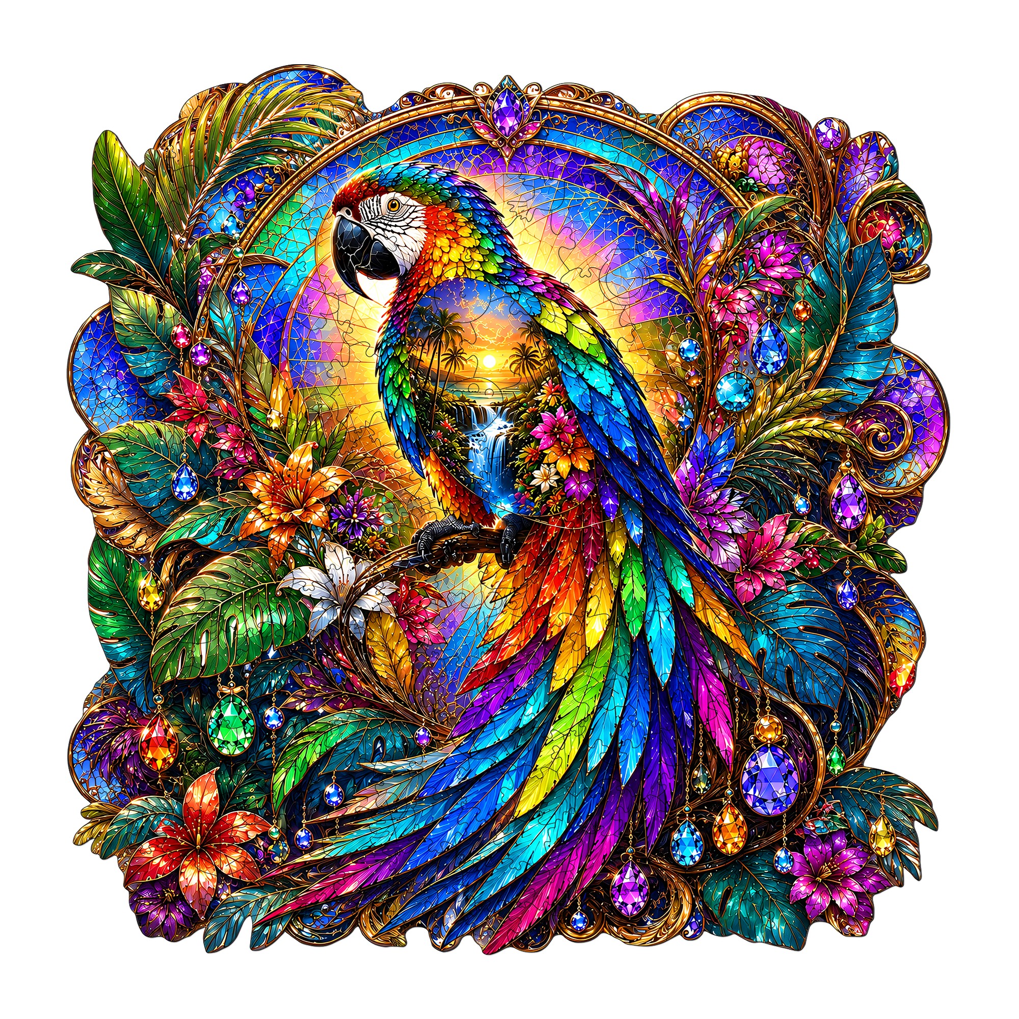 Rainbow Parrot Fantasy Flat Wooden Puzzle for Children
