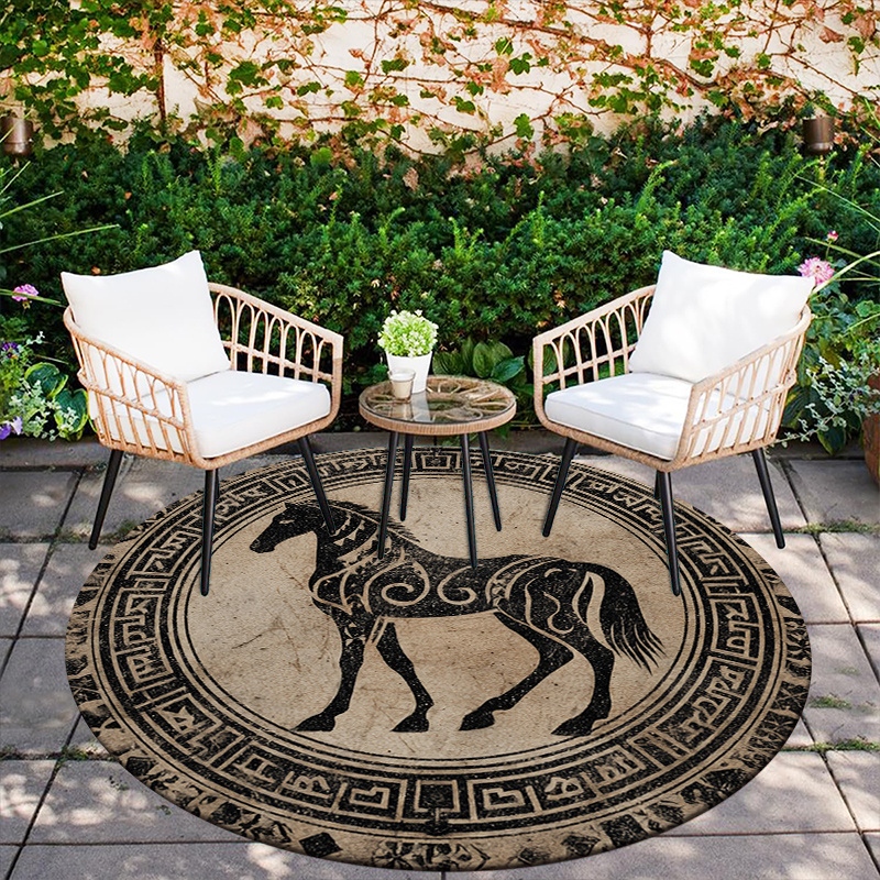 TEMU Round Carpet Compatible For Bed/desk - Tribal Mark, Soft Circular Mat Suitable For Bedroom, Living Room, Office - Machine Washable Holiday Gift