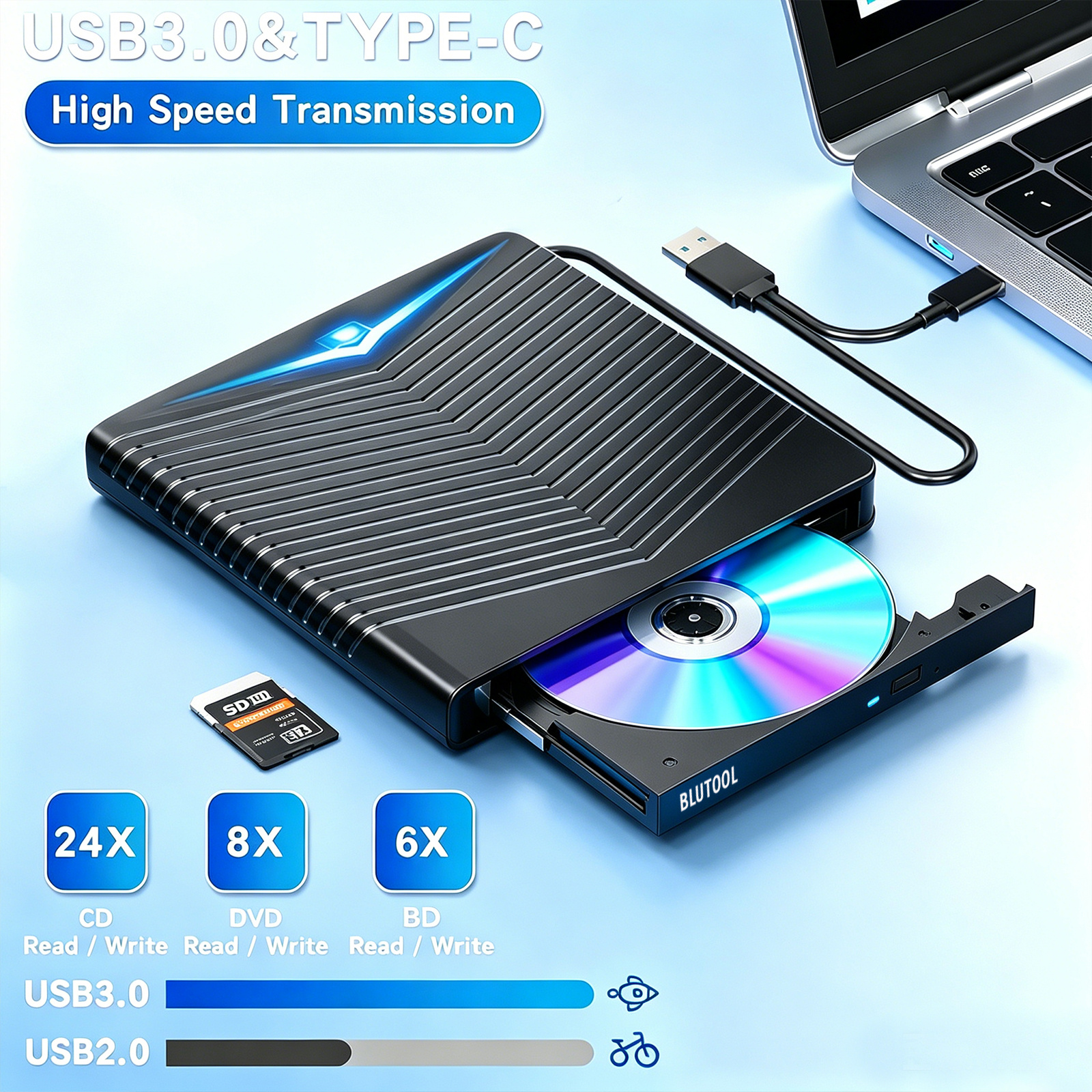 TEMU Ultra Slim External Cd Dvd Drive, Usb C 3.0 Portable Cd/dvd Player Burner With , Compatible With Laptop Desktop Windows , Great Gift For