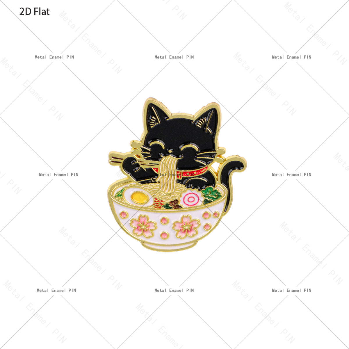 TEMU 2d Flat, 1pc Dmlsky Japanese Kawaii Black Cat Eating Ramen Pin - Cute Lapel Brooch Badge Suitable For Backpacks, Jackets, Hats, Bags | Sakura