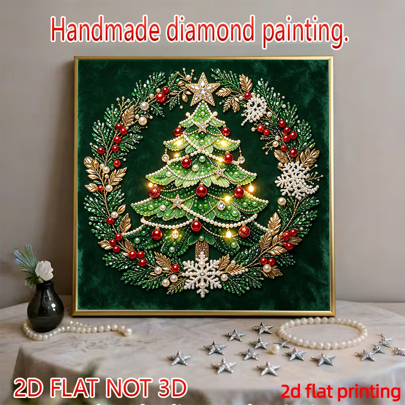TEMU (2d Flat) Christmas Themed Beaded Christmas Tree Wreath Diy Pearl Diamond Painting Kit Full Set Of Handmade Making Materials Kit With Hd Printed