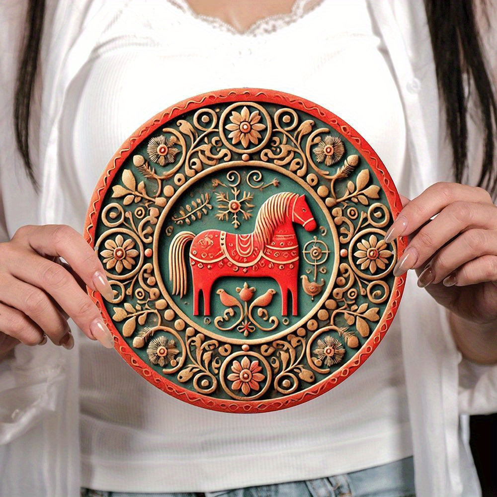 

1pc Christmas 8x8in Round Aluminum , Dustproof Fun For Restaurant, Bar, , , , Hallway, Unique Plaque