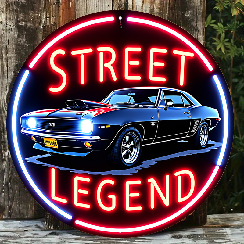 

Street Legend" Car Neon Sign - & Red, Polished , Sleek Retro For Bar, Cafe, , Backyard Decor, 7.8x7.8 Inch, Text, Metal Sign, Aggressive Look, Room Decor