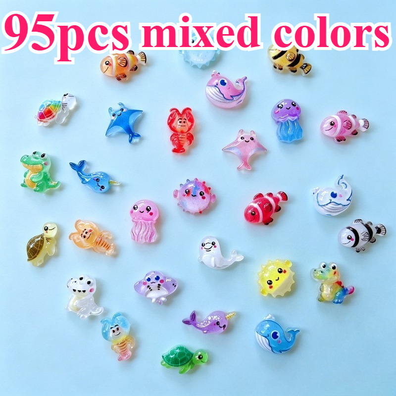 TEMU 45/95pcs New Mini Resin Mixed Turtle, Whale, Octopus, Dinosaur Nail Art, Flat Back Animal Resin Additions, Small And Multifunctional Rhinestone