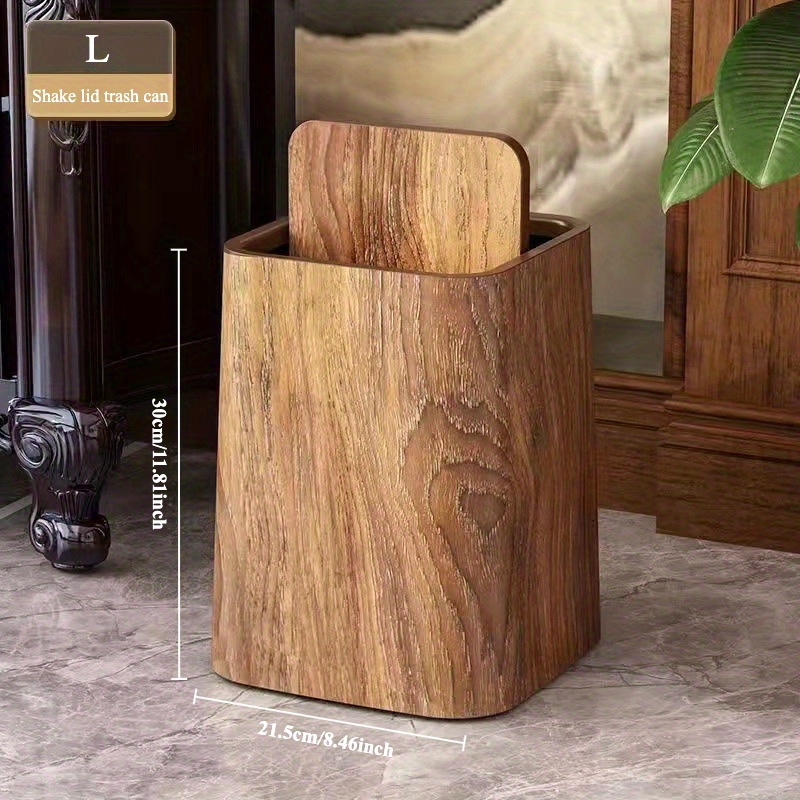 

Extra-large Vintage Wood Grain Trash Can - Odor-blocking, Square Plastic Waste Bin For Living Room, Kitchen, Bathroom & Hotel